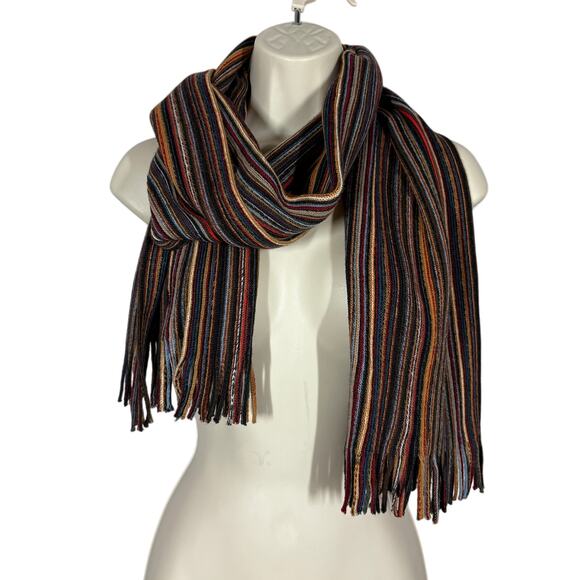 Coldwater Creek Knit Scarf Stripe Fall Tan Brown Red Casual - Picture 1 of 5